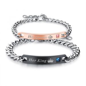 2 Pi&egrave;ce Acier Inoxydable Bracelet Lien Poignet Argent Noir Rose Gourmette Chaine HommeFemme Couple Amoureux Bracelets