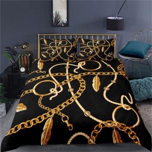 Style baroque noir Parure de lit 3 pieces 1 housse de couette 220*240cm et 2 taies doreillers 63*63cm