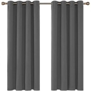 Rideaux Occultation de Fenêtre Solides à Oeillets Isolant Thermique 160 x 240 cm Gris - INSFITY - Lot de 2