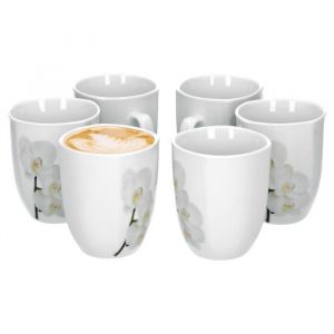 Van Well Vanda orchid&eacute;e blanche set de 6 tasses &agrave; caf&eacute; 330 ml H 103 cm tasse &agrave; caf&eacute; d&eacute;cor floral porcelaine de marque fine