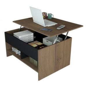 Table Basse Relevable 90 cm Ch&acirc;taignier et Noir L 90 H 49.5 P 67 cm - L 67 x l 90 x H 61.5 cm