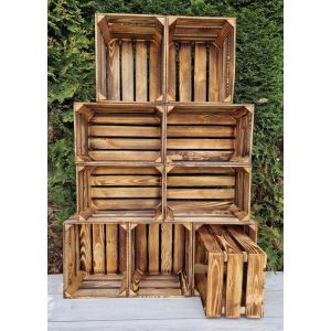 Caisse bois - PYXIDAS - Caisses à fruits vintage en bois - 23x29x40 cm - Lot de 10 - Effet Brûlé