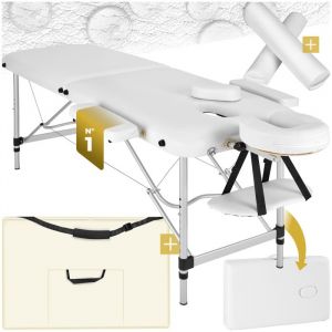 Table de massage - TECTAKE - Table de soin pliante et portable 2 zones réglable en hauteur 210 x 95 x 68 - 89 cm - Blanc