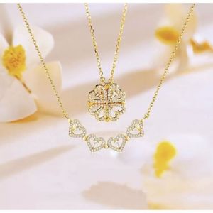 Collier - Swarovski - Trèfle et Coeur - Doré - 40 cm - Pendentif 5x1 cm