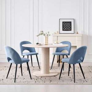 Lot de 4 chaises - DOWISDOLY - Velours de Cheval - Chaises de salle à manger Scandinaves - Pieds en métal - Bleu