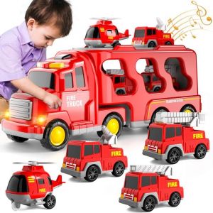 KUKUFUN Camion Pompier Jouet 5 en 1 Camions et Voiture de Pompiers pour Enfants 1 - 6 ans Cadeau Anniversaire Enfant 1 2 3 4 5