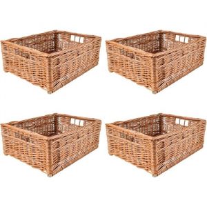 Panier de rangement - CREATIVE HOME - Lot de 4 - Osier naturel - 40x30x16 cm - Poign&eacute;es