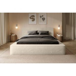 Lit coffre ORLANE &ndash; Beige Velours de dune &ndash; 160x200 cm &ndash; Sommier relevable &ndash; Design haut de gamme