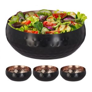Saladier lot de 4 design martelé Ø 13 cm acier inoxydable service et salades plat de cuisine arrondi noir/cuivre