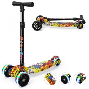 Trottinette patinette pour enfants pliable avec 3 roues LED Lumi&egrave;re hauteur r&eacute;glable 55 - 76CM Maximum 50 kg Jouets dext&eacute;rieur