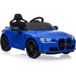 Voiture &Eacute;lectrique Enfant 12V Bleu Sous Licence BMW M4 avec T&eacute;l&eacute;command&eacute; Vitesses 3 Km/h LED et Musique pour Enfants 3-8 An
