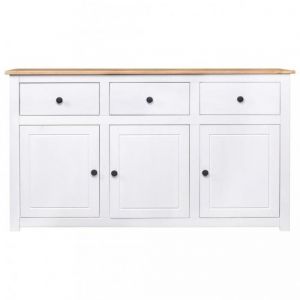 Buffet bas - Panama - Blanc - Pin solide - 3 tiroirs et 3 portes