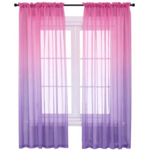 Rideau Voilage - ZGEER - L132xH244cm - Rose Rouge + Violet Dégradé - Décoration Intérieure - 2Pcs