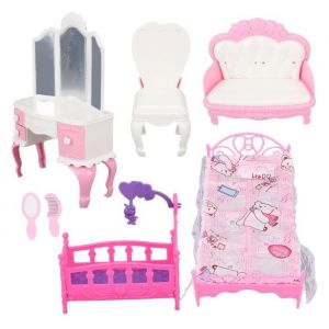 LIS Ensemble daccessoires de chambre à coucher de maison de poupée Maison de poupée chambre ensemble lit coiffeuse canapé LS008