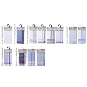 Lot de 3 mouchoirs homme Basile Assortis - Les Ateliers du Linge - 100% coton - Blanc