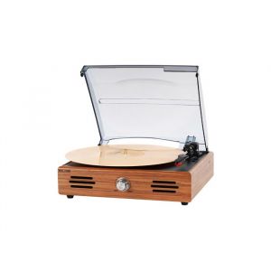 Platine Vinyle Bluetooth 5.0 - Tourne-Disque 5 W RMS 33/45/78 Tours Design Bois avec Capot - H&ecirc;tre