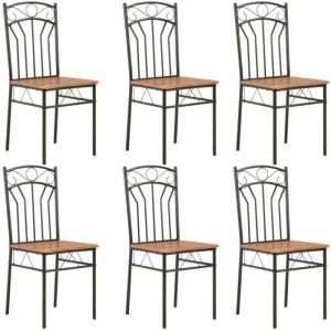 Lot de 6 chaises de salle &agrave; manger - OVONNI - Style contemporain Scandinave - Marron MDF - Pieds en m&eacute;tal