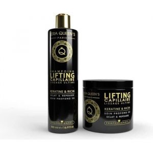 PACK SOIN BOTOX KERA QUEENS MASQUE 500ML + SHAMPOING 500ML KERATINE & RICIN[W165]