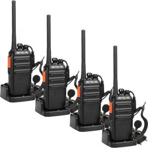 Retevis RT24 Talkies-Walkies 16 Canaux CTCSS/DCS Squelch VOX PMR Radio  avec Chargeur Européen et Oreillette (Noir, 2 Paires)