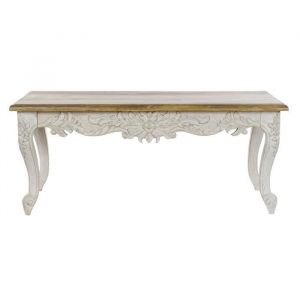 Table basse en bois de manguier coloris blanc vieilli et naturel - longueur 120 x profondeur 61 x hauteur 49 cm