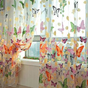 Rideau Transparent Salon Rideaux Voile Motif Papillon pour Le Chambre à Coucher Rideaux Voilage Court Rideau dOmbrage 1 * 2M