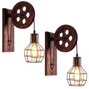 SNOGOLD 2x Applique Murale Industrielle Poulie Vintage Lampe de Mur Luminaire Intérieur pour Chambre Salon Restaurant Rouille