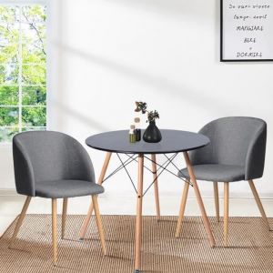 FurnitureR Table à Manger Ronde de 2 à 4 Personnes Scandinave Plateau Noir Laqué Pieds en Bois