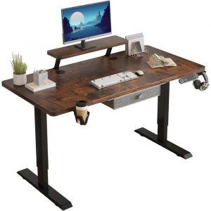 Radlove 140cm Bureau Assis Debout Electrique avec Etagere Bureau Reglable en Hauteur Table Bureau Standing Desk Marron