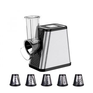 R&acirc;pe a L&eacute;gumes &Eacute;lectrique 5 en 1 Elektrische Reibe 80W trancheuse &agrave; l&eacute;gumes avec 5 plusieurs lames r&acirc;pe pour fruits et l&eacute;gumes