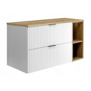 RODAN Meuble pour Vasque à Poser 100 cm - avec plan de travail et étagère - FLOW façade rainurée - doré - 80 x 57 x 46 cm