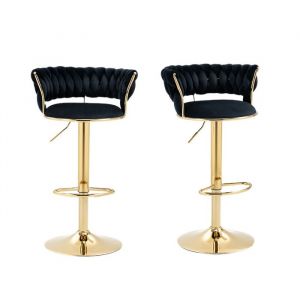 Lot de 2 Tabouret bar Hauteur réglable Rotation à 360° Scandinave moderne 54x46x97cm Noir
