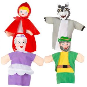 Lot de marionnettes &agrave; main - COLORBABY - 4 pi&egrave;ces - 25 cm - Petit Chaperon rouge - Tissus doux - D&eacute;tails brod&eacute;s
