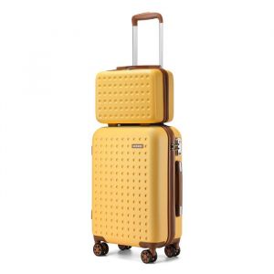 Set de 2 Valises de Voyage 55x38x19.5cm Rigide Bagage Cabine L&eacute;gere &agrave; 4 roulettes avec Serrure TSA et Portable Vanity Case Jaune