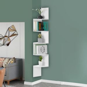 INSMA Étagère dangle à 5 Niveaux Murale Flottante Meuble Suspendue Rangement - Bois MDF Blanc - Chambre Salle de Bain WC