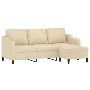 Sofa droit fixe - Clic Clac Canap&eacute; &agrave; 3 places - NEUF - avec repose-pieds Cr&egrave;me 180 cm Tissu CA6881606