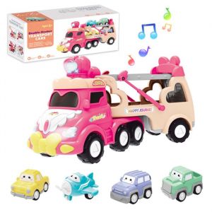 Jouets pour enfants camion de transport de dessin anim&eacute; grand camion avec 4 petites voitures &agrave; tirer camion transporteur avec