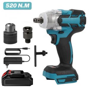 Visseuse a Choc Sans Fil 520N.m Cl&eacute; &agrave; Chocs Perceuse Cl&eacute; &agrave; Choc sur Batterie Boulonneuse a Choc ElectriqueCliquet 4200 rpm