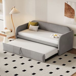 Lit 90/180x190 cm Canapé-lit extensible Lit rembourré Lit Gigogne Lit banquette - SWEIKO - Gris clair