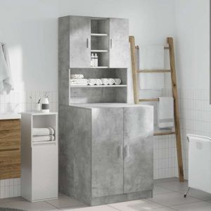 RemiseArmoires pour machine à laver - Meuble SDB & Meuble Étagère WC - 2pcs gris béton bois ingénierie JILIMAISON2025 44605475