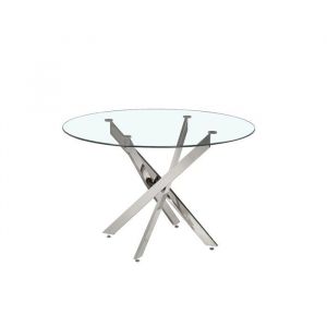 Table à manger CRISTELIA – Ronde Ø120 cm – Plateau en verre – Pieds chromés – Design élégant et moderne