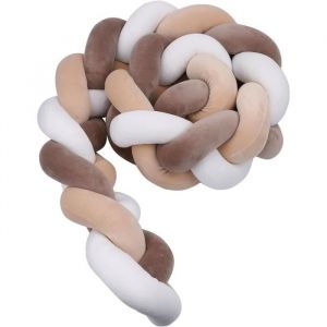 3M Tour de lit coussin Serpent Coussin Tressé pare-chocs Velours Tour de Canapé Souple 100% Fait à Main (blanc + marron + beige)