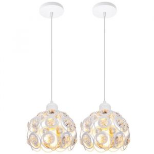 Suspension Luminaire Contemporain - WOTTES - UNI 2 Pack - Blanc - Fer et Cristal - 40W - E27