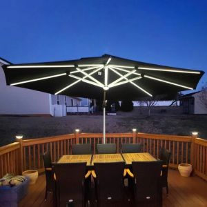 PURPLE LEAF Parasol Déporté 3.3 x 3.3 m Parasol Jardin Extérieur Éclairage Solaire LED Réglable Angles Gris