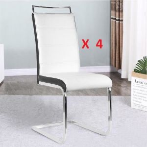 YGONGMYL Lot de 4 Chaises Salle à Manger Classique Design Chaises Pied en Métal chromés - PU Cuir Blanc