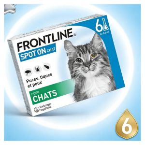 Frontline Spot-On Chat 6 Pipettes &eacute;limine les puces adultes les tiques et les poux broyeurs