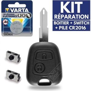 Boitier de Cl&eacute; T&eacute;l&eacute;commande Plip Cl&eacute; pour PEUGEOT 206 SW CC + 2 Boutons Switch + Pile VARTA CR2016