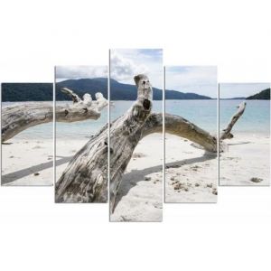 Tableau Décoration Murale 5 Panneaux Mer Plage Paysage Sable 100x150 cm Impression sur Décoration dintérieur Toile pour la Maison