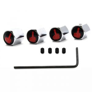 Lot de 4 bouchons de valve de pneu de voiture en alliage de zinc antivol style doigt du milieu pour pneus de roue tige de ~8502