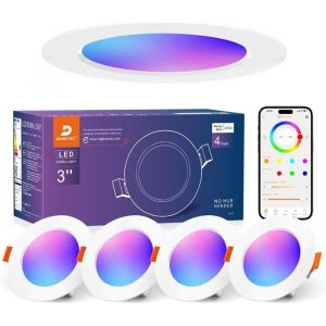Spot LED Encastrable Couleurs Connect&eacute;e Alexa Bluetooth 220V Spot Encastr&eacute; RGB Multicolore 68mmLED Plafond Salle de BainBlanc