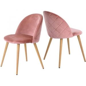 Homy Casa Lot de 2 Chaises en velours rose - Pieds décor bois - Scandinave - pour Salle à manger